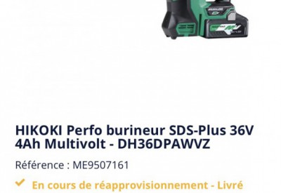 Location Perforateur hitachi sans fil 36v 4ah à Villebon-sur-Yvette